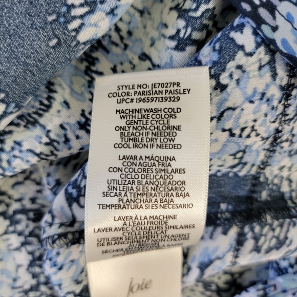 Joie Blue Parisian Paisley Long Sleeve Blouse Front Tie Tassles Size Large - Picture 10 of 12